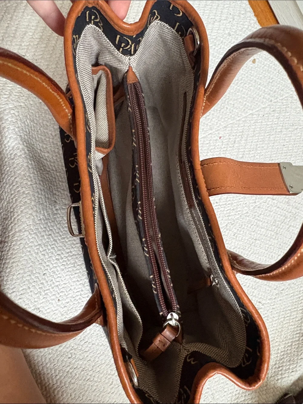 Dooney & Bourke Black Satchel with Brown Leather Trim
